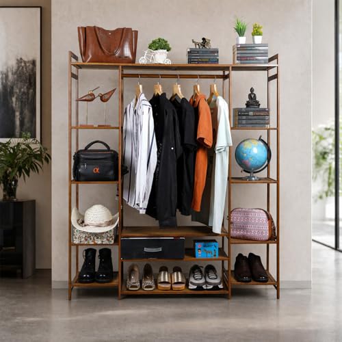 LEOPAX Bamboo Garment Rack with 2 Shelves & 4 Hooks | Clothes Rolling Hanging Rail for Shoes, Hats and Scarves in The Hallway, Living Room, Guest Room (Size : 100 x 37 x 175cm) Beige - Image 1