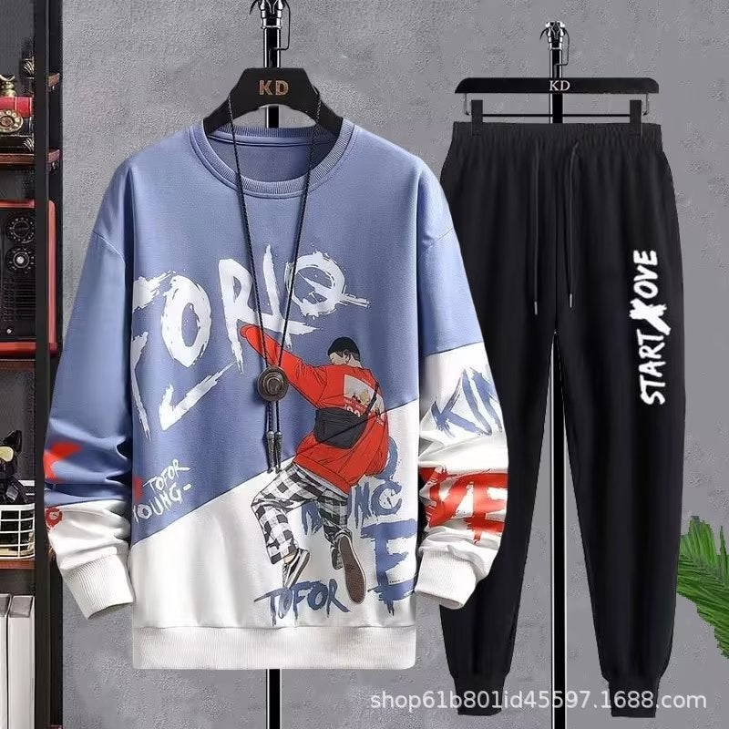 Autumn Pullover Sweatshirt Men's Casual Sports Suit Men's Junior High School Students Thin Coat Teenagers Round Neck Sweatshirt  - Image 2
