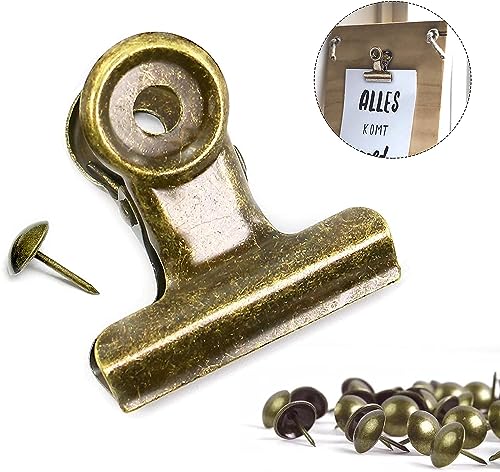 YUCHIYA 10 Pack Bulldog Clips with 10 Push-pins, Paper File Clips with Strong Spring, Large Metal Binder Clips, Seal Clamps for Coffee Tea Food Bags(Bronze,2inch) - Image 2