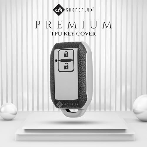 SHOPOFLUX Leather TPU Key Cover Compatible with Baleno, Grand Vitara, XL6, Swift, Brezza, Celerio, eVitara, Ertiga, Dzire, Fronx, Urban Cruiser, Rumion, Glanza, Hyryder,Victoris (Black) (Silver) - Image 5
