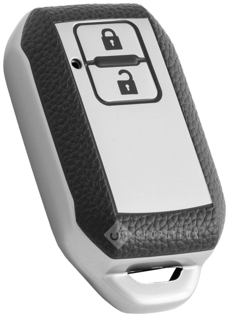 SHOPOFLUX Leather TPU Key Cover Compatible with Baleno, Grand Vitara, XL6, Swift, Brezza, Celerio, eVitara, Ertiga, Dzire, Fronx, Urban Cruiser, Rumion, Glanza, Hyryder,Victoris (Black) (Silver) - Image 1