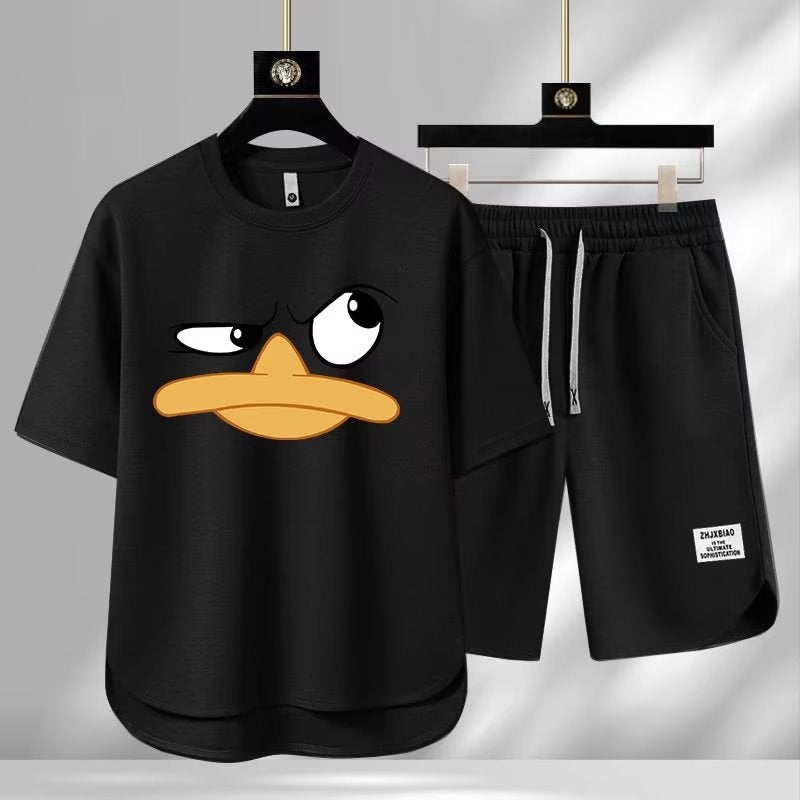 Euro-American Trendy Duck Print Mens Casual Summer Outfit Brown - Image 3