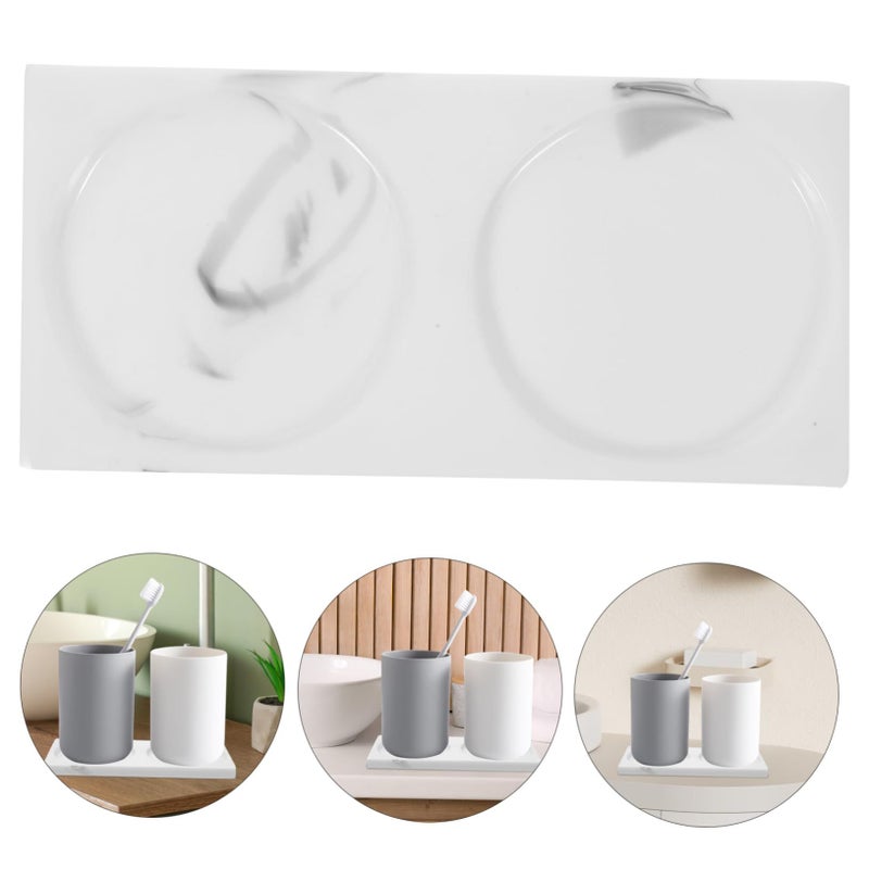 White Marble Bathroom Counter Tray Vanity Sink Skincare Storage Holder - Image 3