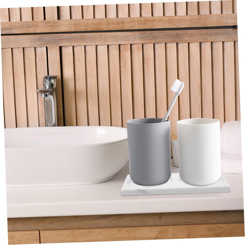 White Marble Bathroom Counter Tray Vanity Sink Skincare Storage Holder - Image 5