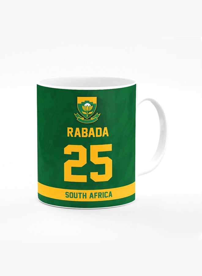 Stylizedd Designer Printed Coffee Mug with Heavy Duty Handle 11oz Ceramic Personalised Gift Mugs Cup - Cricket Player - Kagiso Rabada, Jersey Number - 25 (With Logo) - Image 1