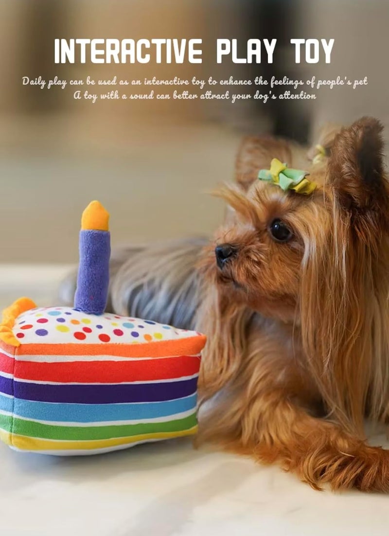 Puppytaste Birthday Cake Plush Toy for Dogs and Cats - Rainbow Striped Interactive Squeaky Toy - Image 3