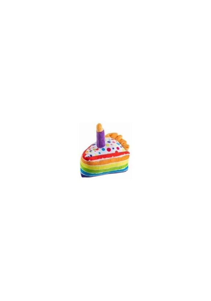 Puppytaste Birthday Cake Plush Toy for Dogs and Cats - Rainbow Striped Interactive Squeaky Toy - Image 1
