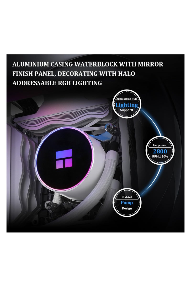 ثيرمالرايت مبرد وحدة المعالجة المركزية Thermalright Frozen Magic 360 White ARGB V2 Aio، مروحتان عاليتا الأداء PWM بسرعة 1600 دورة في الدقيقة، متوافق مع Intel LGA1150/1151//1200/2011/ 1700 وAMD: AM4/AM5، مبرد كمبيوتر Aio، صف تبريد سائل 360 - Image 4
