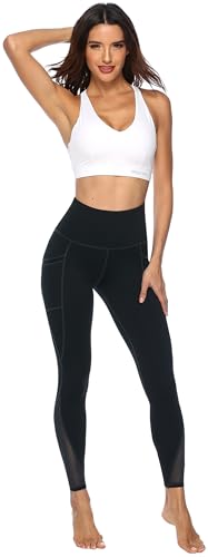 AFITNE Yoga Pants for Women High Waisted Mesh Leggings Tummy Control Athletic Workout Leggings with Pockets Gym Black - M - Image 5