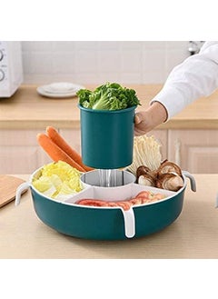 Mishrit Mishrit Dining Table Round Platter Tray with Vegetables and Fruit||360° Rotating Drain Basket with 5 Removable Dividers Strainer||Vegetable Washing Draining Basket||Appetizer Plate(Pack of 1).  - Image 1