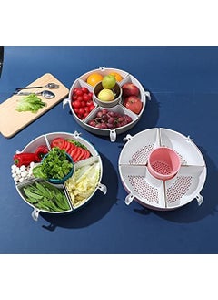 Mishrit Mishrit Dining Table Round Platter Tray with Vegetables and Fruit||360° Rotating Drain Basket with 5 Removable Dividers Strainer||Vegetable Washing Draining Basket||Appetizer Plate(Pack of 1).  - Image 4