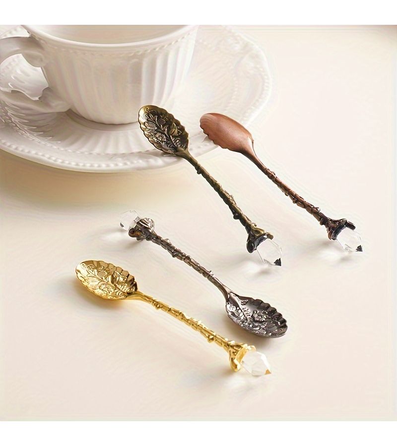 Vintage Floral Coffee Spoon Set 6 Pcs Silvery For Tea Or Dessert - Image 2