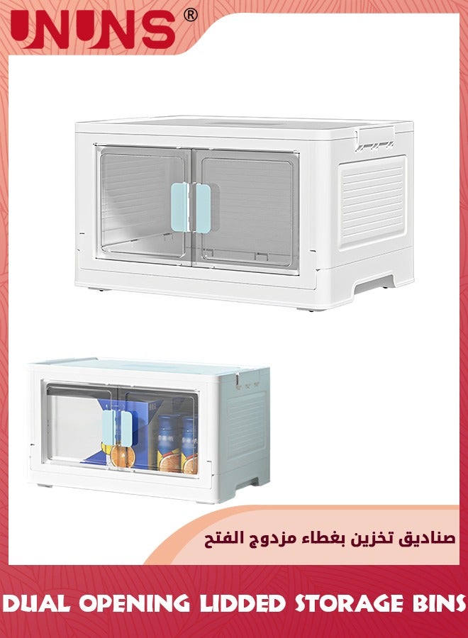 UNUNS Foldable Storage Boxes,Stackable Storage Boxes With Lids And Wheels,52L Extra Large Dual Opening Storage Organizer For Clothes Snacks Toys Books,Collapsible Container For Home Office Car(White) - Image 1