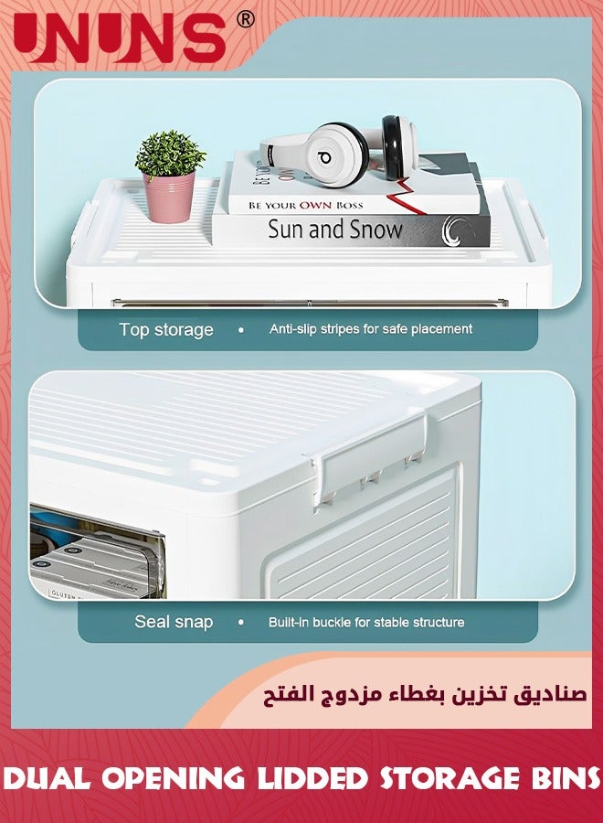 UNUNS Foldable Storage Boxes,Stackable Storage Boxes With Lids And Wheels,52L Extra Large Dual Opening Storage Organizer For Clothes Snacks Toys Books,Collapsible Container For Home Office Car(White) - Image 5