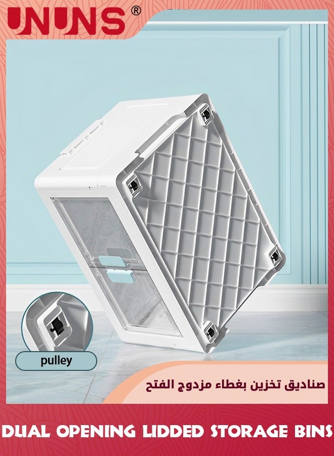 UNUNS Foldable Storage Boxes,Stackable Storage Boxes With Lids And Wheels,52L Extra Large Dual Opening Storage Organizer For Clothes Snacks Toys Books,Collapsible Container For Home Office Car(White) - Image 4