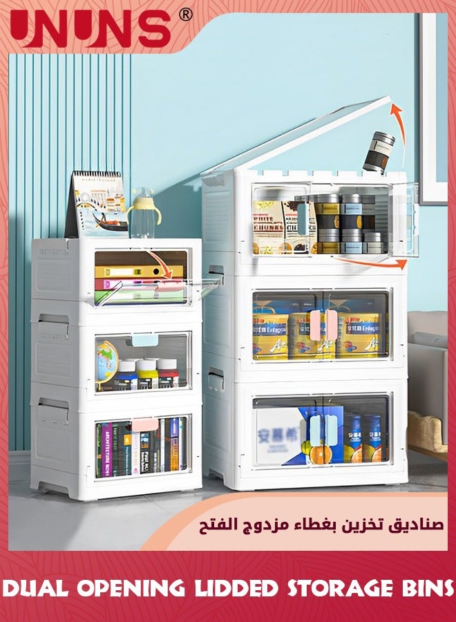 UNUNS Foldable Storage Boxes,Stackable Storage Boxes With Lids And Wheels,52L Extra Large Dual Opening Storage Organizer For Clothes Snacks Toys Books,Collapsible Container For Home Office Car(White) - Image 2