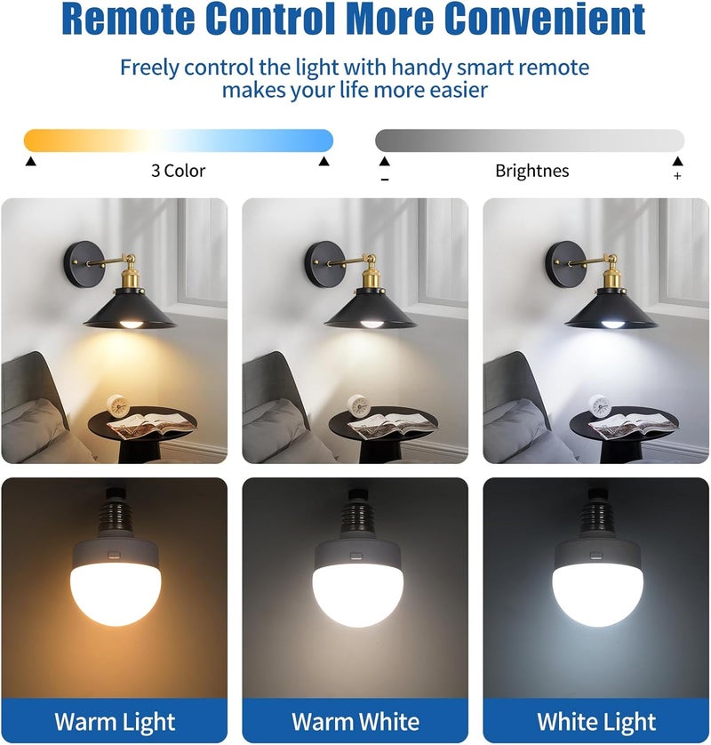 Bailoch Black & Gold Vintage Rechargeable Battery Operated Wall Sconces, Cordless Battery Powered Led Wall Lights Set of 2, Wall Lamp Fixture Indoor with Remote Control for Bedroom Farmhouse Gallery - Image 4