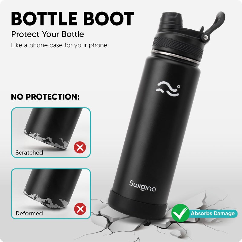Swigina [2-IN-1 LID] Insulated Water Bottle with Silicone Boot (36hrs Cold/18hrs Hot) - DIY Stickers, Leakproof, BPA Free, Black, 24 oz - Image 4
