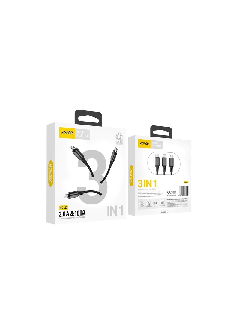 أسبور Aspor Ac-23،3 In 1 Cable iphone / Micro / Type C. كابل أيفون / ميكرو / تايب سي  - Image 2