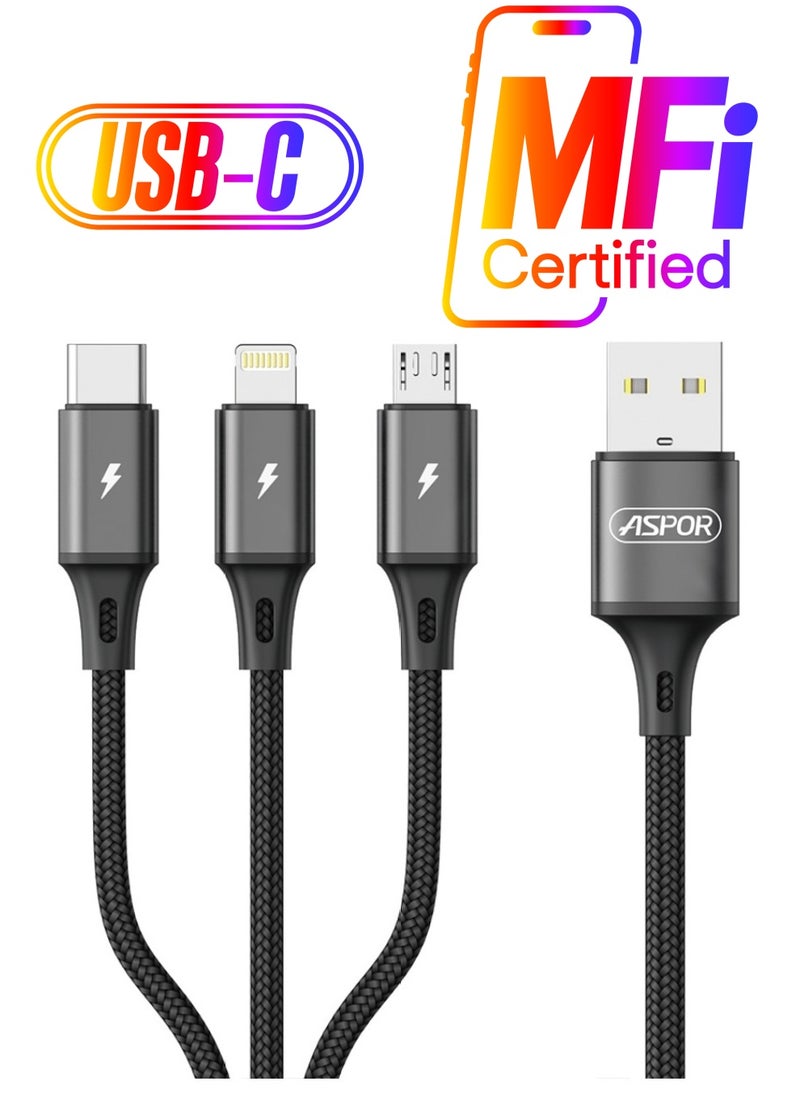 أسبور Aspor Ac-23،3 In 1 Cable iphone / Micro / Type C. كابل أيفون / ميكرو / تايب سي  - Image 1
