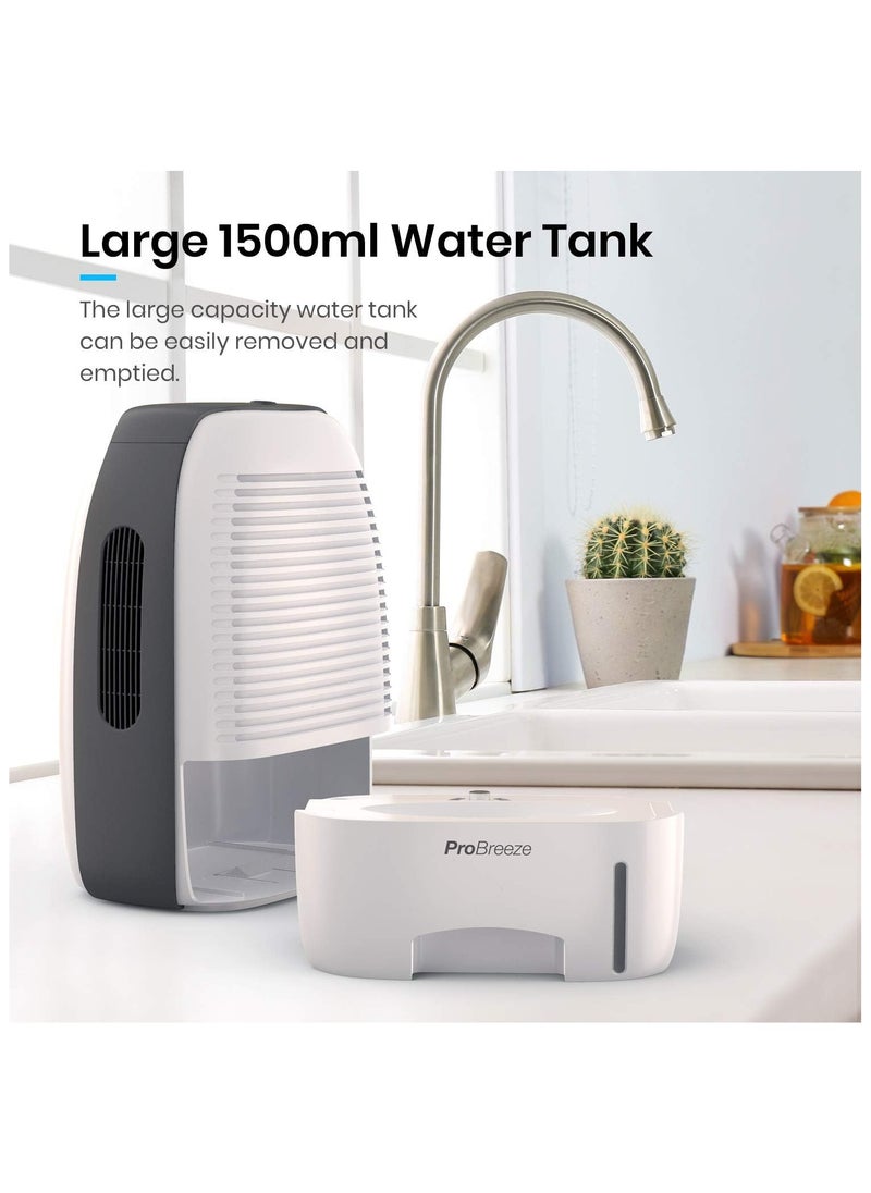 Pro Breeze 1500ml Premium Dehumidifier For Damp, Mould, Moisture In Home, Kitchen, Bedroom, Caravan, Office, Garage  - Image 4