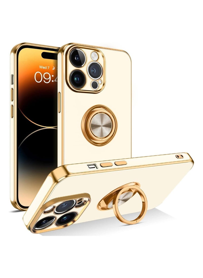 Raxoom iPhone 15 Pro Soft Silicon Shockproof Luxury Gold Lining Case with a Rotatable Magnetic Ring Holder Kickstand Cover and Full Camera Protection. - Image 5
