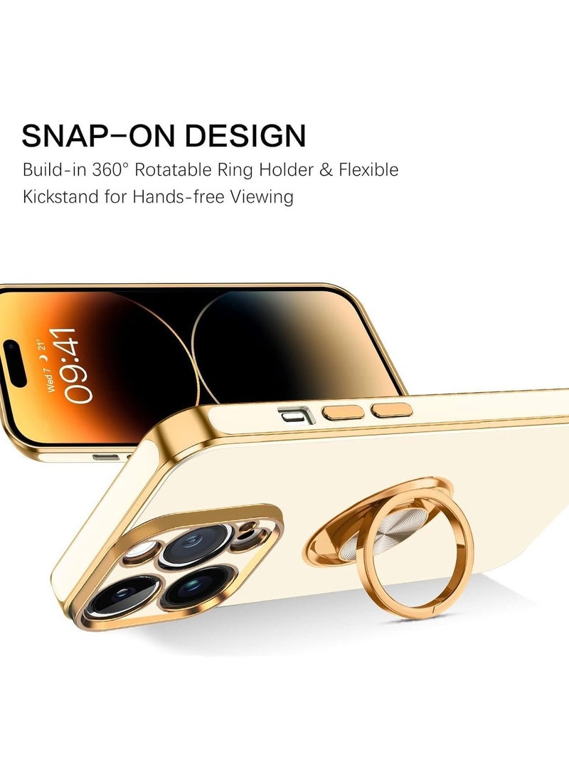 Raxoom iPhone 15 Pro Soft Silicon Shockproof Luxury Gold Lining Case with a Rotatable Magnetic Ring Holder Kickstand Cover and Full Camera Protection. - Image 1