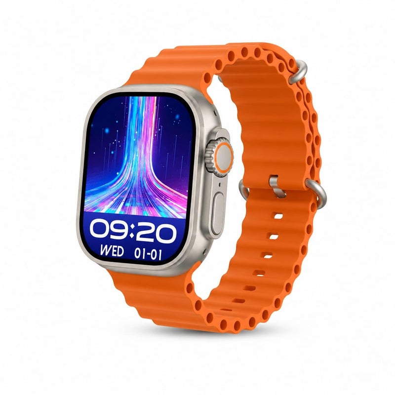 T800 Ultra Smart Watch – 1.99 Inch Screen, Wireless Charging, Fitness & Sleep Tracker, Silicone Band, Compatible with All Devices (Orange) - Image 1