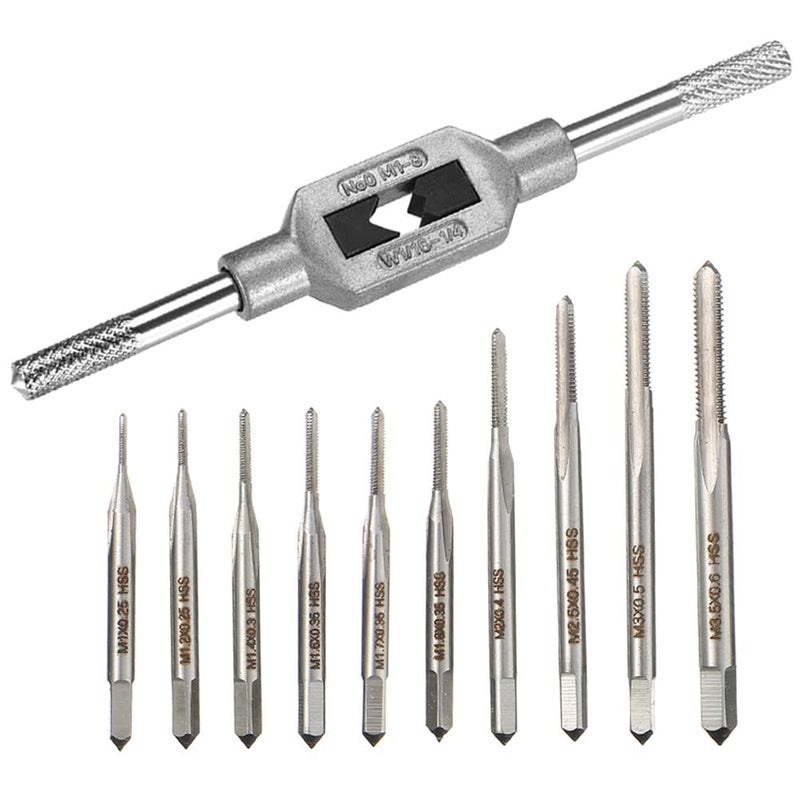Saipe 10pcs Micro Taps Bit Small Hand Screw Thread Taps M1-M3.5 HSS Mini Metric Plug Tap Screw Tap Drill Tap Drill Set Tapping tool with Adjustable Tap Wrench 1/16-1/4'' - Image 1