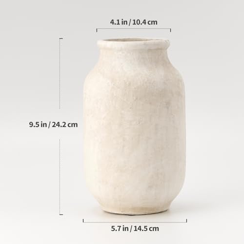 SIDUCAL Rustic Farmhouse Flower Vase | 9.5 Inch Large Ceramic Vase | Pampas Grass | Modern Farmhouse for Home Decor, Table, Living Room Decoration, Shelf Decor, Mantel, White - Image 4