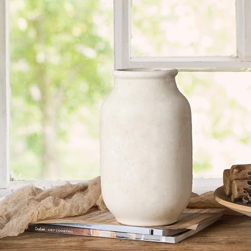 SIDUCAL Rustic Farmhouse Flower Vase | 9.5 Inch Large Ceramic Vase | Pampas Grass | Modern Farmhouse for Home Decor, Table, Living Room Decoration, Shelf Decor, Mantel, White - Image 2