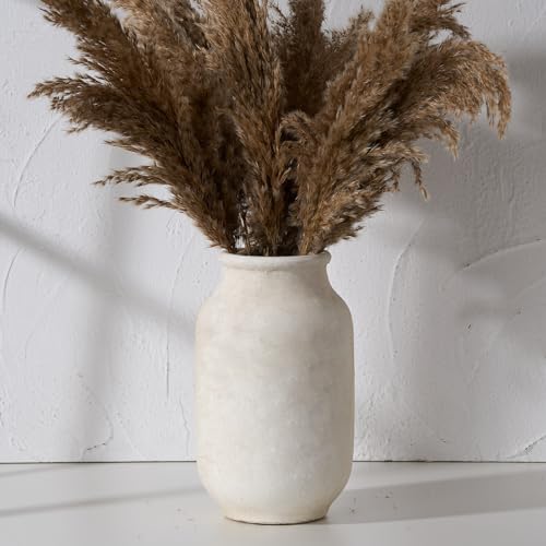 SIDUCAL Rustic Farmhouse Flower Vase | 9.5 Inch Large Ceramic Vase | Pampas Grass | Modern Farmhouse for Home Decor, Table, Living Room Decoration, Shelf Decor, Mantel, White - Image 1