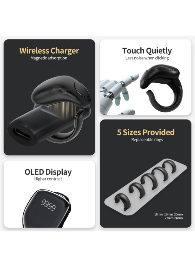 خاتم ذكي لعدّ التسبيح قابل للتعديل بخمس مقاسات (16/18/20/22/24 مم)، يدعم التطبيق مع عدّاد رقمي وتذكير بالصلاة، خاتم عدّاد للأصابع مقاوم للماء بأربع خانات رقمية - Image 2