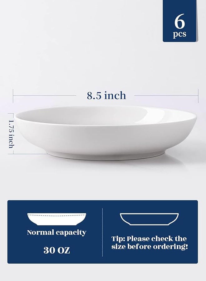 6Piece Pasta Bowls 30oz, Large Salad Serving Bowls, White Soup Bowls, Porcelain Pasta Bowls Microwave Dishwasher Safe