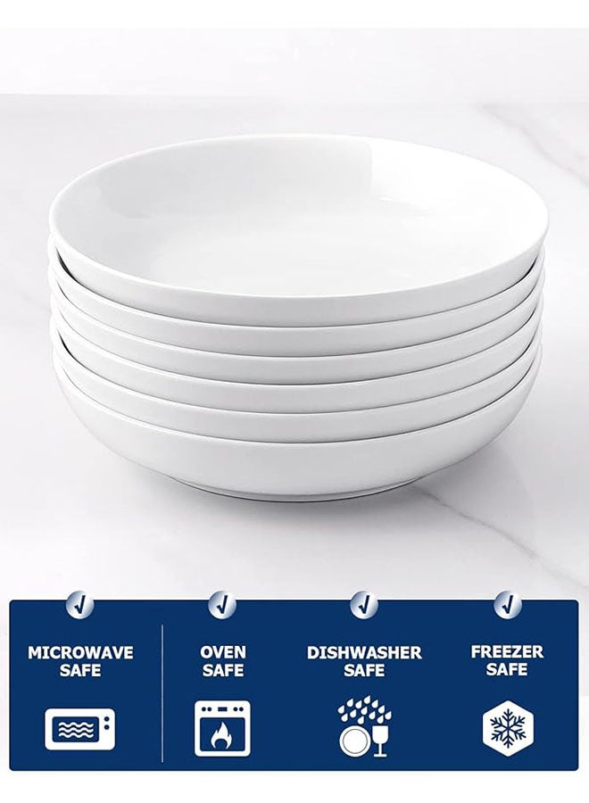 6Piece Pasta Bowls 30oz, Large Salad Serving Bowls, White Soup Bowls, Porcelain Pasta Bowls Microwave Dishwasher Safe