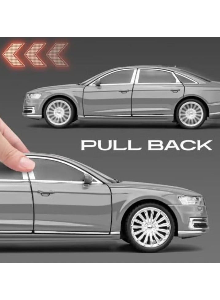 1:24 Scale Diecast Audi A8 Model Car Toy, Zinc Alloy Pull Back Toy Car with Sound and Light for Kids and Adults (Grey) - Image 3