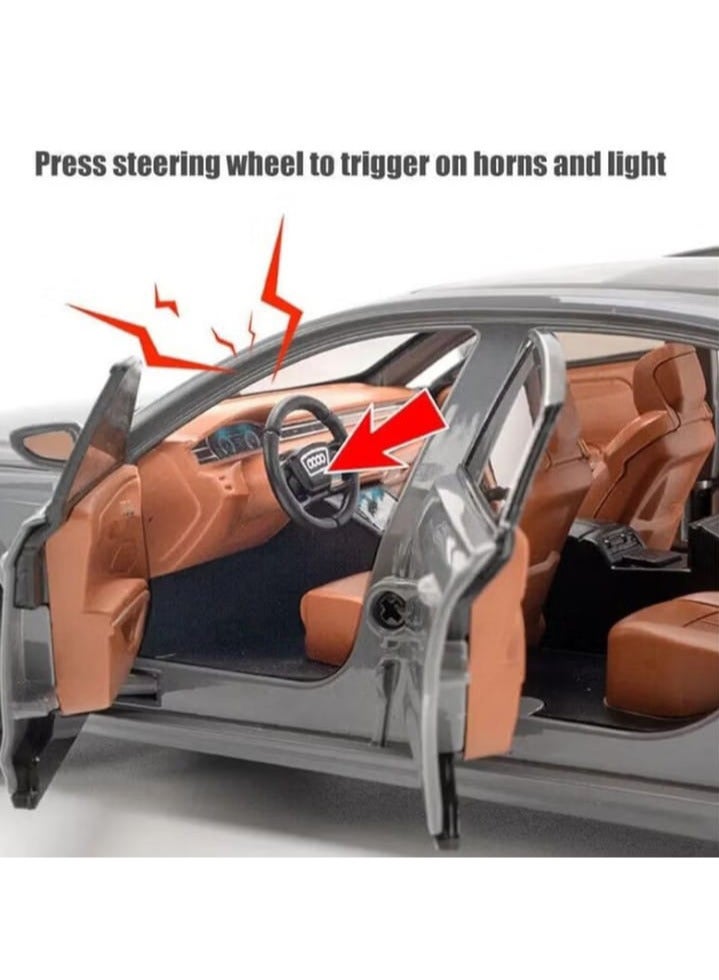 1:24 Scale Diecast Audi A8 Model Car Toy, Zinc Alloy Pull Back Toy Car with Sound and Light for Kids and Adults (Grey) - Image 4