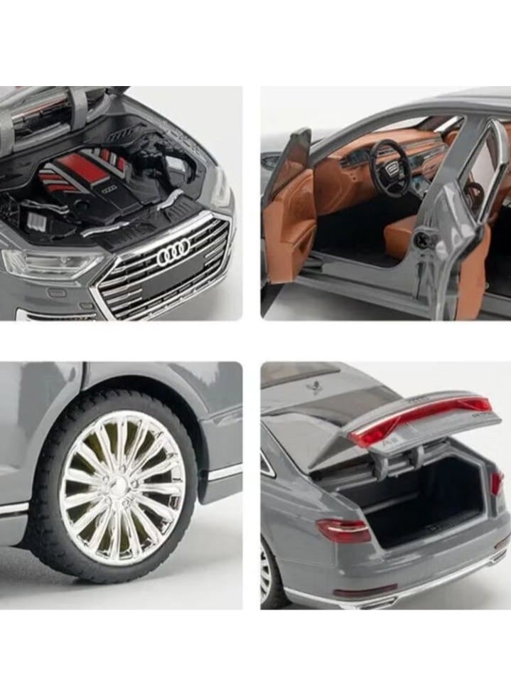 1:24 Scale Diecast Audi A8 Model Car Toy, Zinc Alloy Pull Back Toy Car with Sound and Light for Kids and Adults (Grey) - Image 5