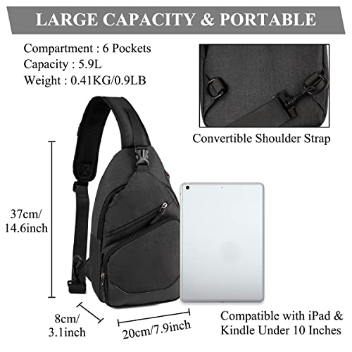VASCHY Sling Bag for Men Women, Water Resistant One Strap Anti-theft Shoulder Bag Crossbody Chest Bag for Motorcycle/Hiking/Travel Black - Image 2