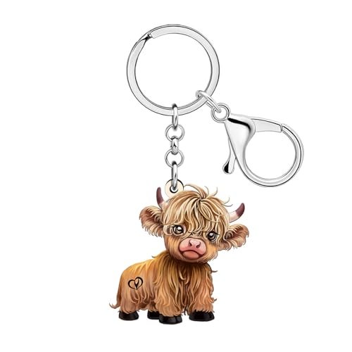 LONYOO Highland Cow Gifts Acrylic Highlander Cow Keychain Accessories Hyland Cows Gifts for Women Cowgirl Cowboy Bag Charms (Brown) - Image 1