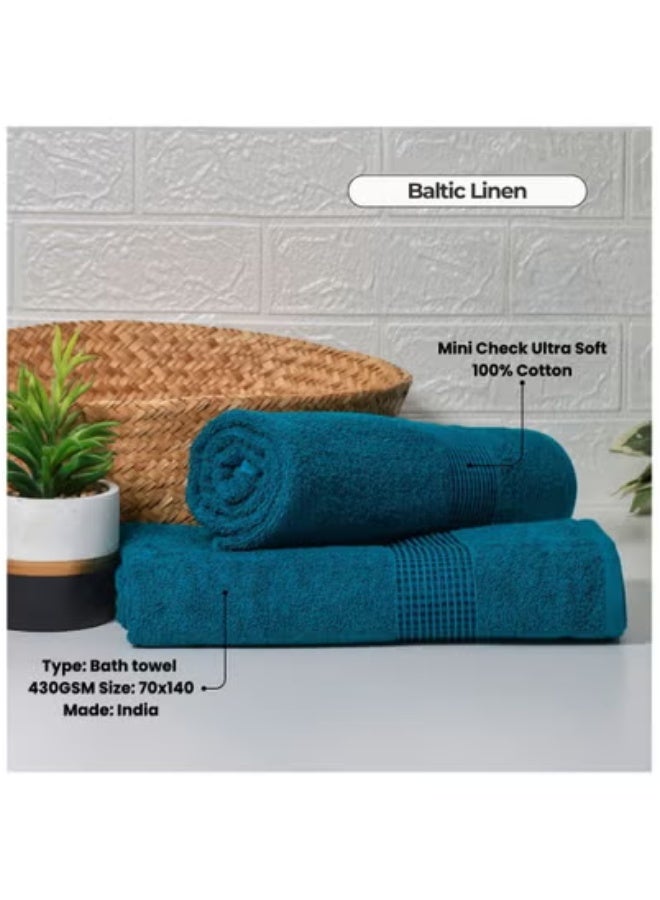 Baltic Linen Mini Checks 70x140 cm Bath Towels 100% Cotton Ultra Soft, Super Absorbent, Antibacterial Treatment And Dry Quick 430 GSM Terry, Pack Of 2