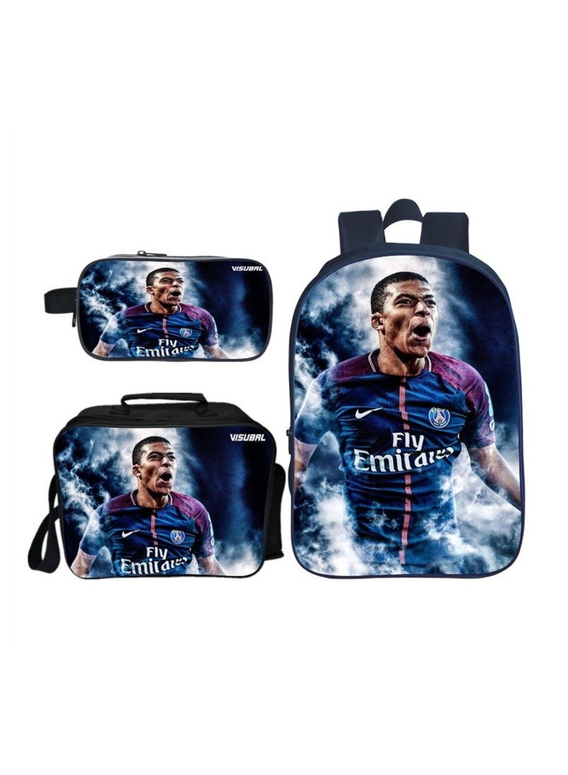 general Soccer star Mbappe peripheral 3D print three-piece set children's school bag, primary school backpack, men's and women's backpack - Image 1