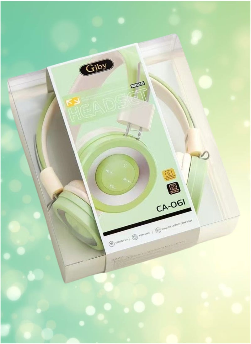 Gjby Gjby CA 061 Wireless Headset Hybrid  with Multiple Modes, Premium latest Design, Hi-Res Sound, 25H Playtime, Fast Type C Charge, Soft Earcups, Bluetooth Headphones, Travel | Light Green  - Image 2