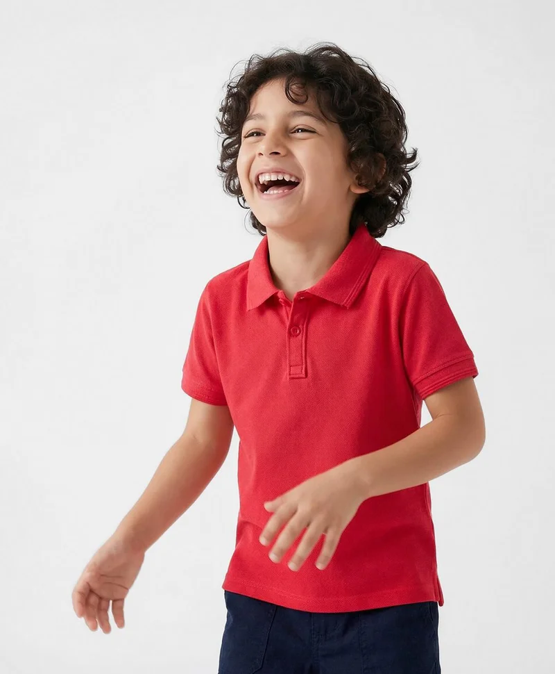 Pine Kids Pine Kids Cotton Knit Half Sleeves Solid Colour Polo T-Shirt - Red
