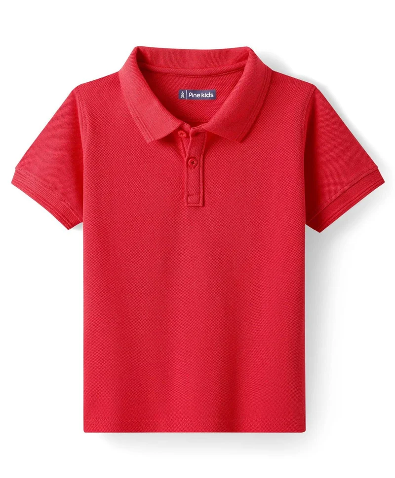 Pine Kids Pine Kids Cotton Knit Half Sleeves Solid Colour Polo T-Shirt - Red