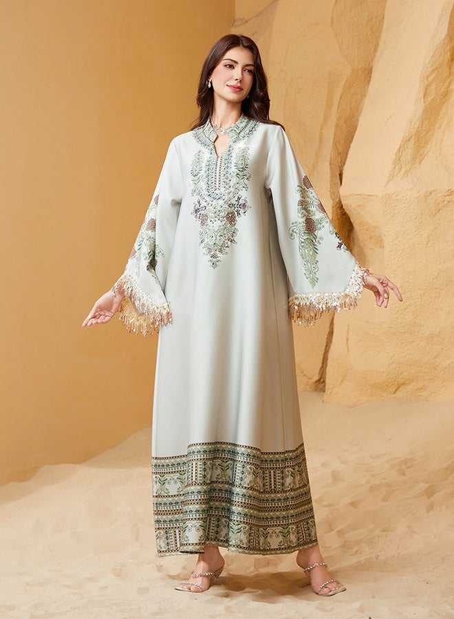 JiuAn Dress for Women Islamic Dresses Casual Summer Arabic Robes Long Sleeve Prayer Cloth  Abaya Kaftan Muslim - Image 3