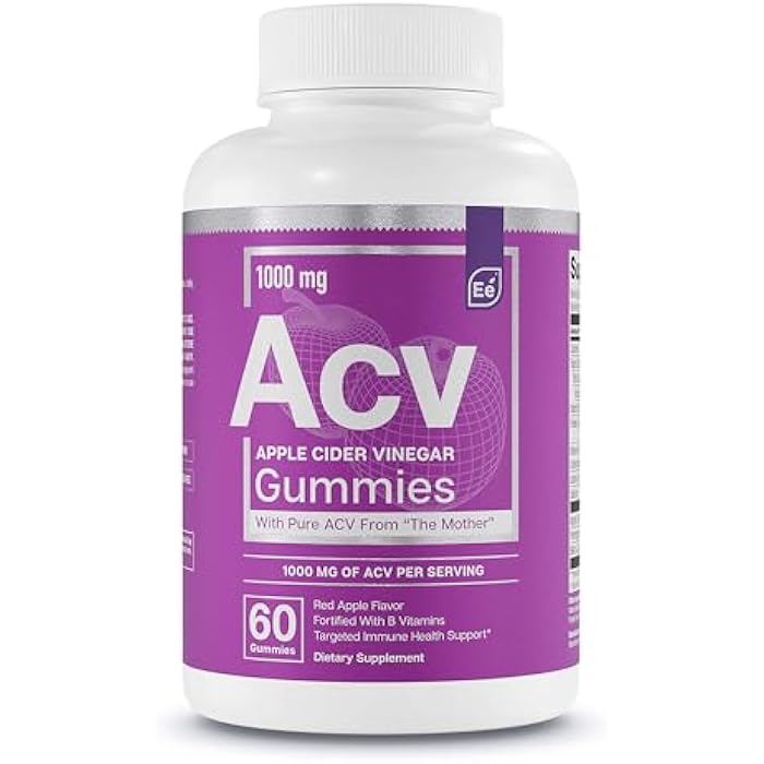 Essential Elements Apple Cider Vinegar Gummies from The Mother - Naturally-Sourced, Vegan ACV with Folic Acid and Vitamin B6 & B12 60 Count - Image 1