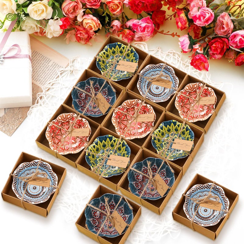 Yoande 12 Pcs Rustic Wedding Favor Small Ceramic Bowl Bohemia Style Bowl for Dipping Mexican Pottery Dishes Wedding Souvenirs Decoration for Bridal Shower Guest Gifts Wedding Party Favors, 3.3 Inches - Image 1