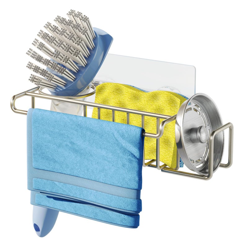 HapiRm Sink Caddy Sponge Holder  No Drill Sponge Holder for Kitchen Sink Rustproof and Waterproof Kitchen Organizer  Brushed Nickel865  354  236 in