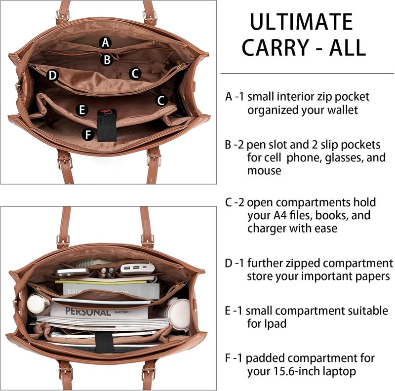 NUBILY Laptop Bag for Women Waterproof Lightweight Leather 15.6 Inch Computer Tote Bag - Image 4